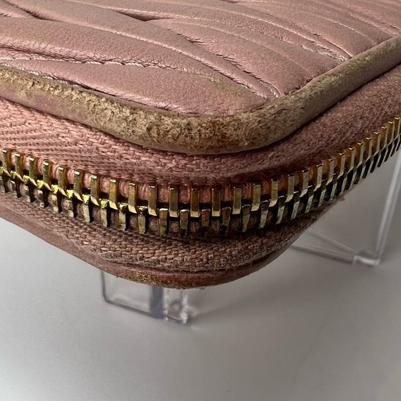🩷Miu Miu Matelasse Pink Leather Accordion Card Holder Logo Zip Around Wallet🩷 - Picture 4 of 15